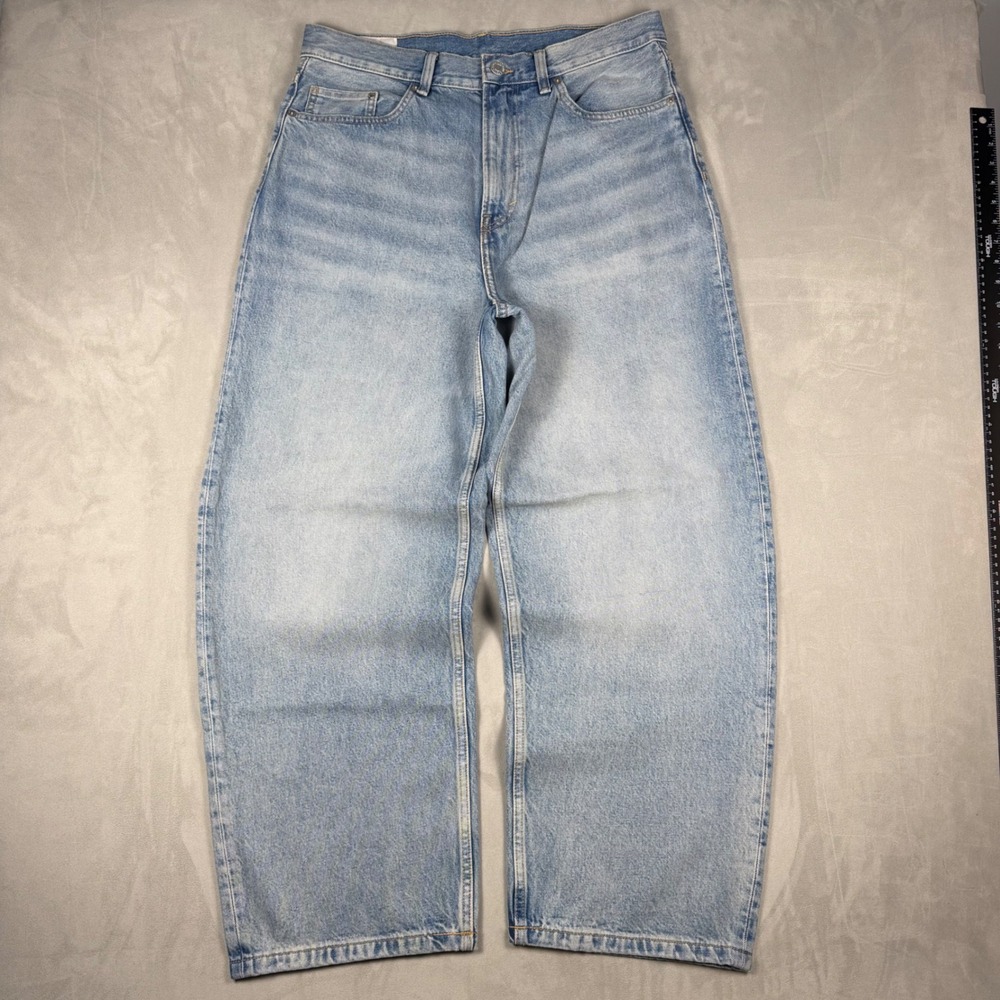 Y2K Mens H&M Baggy Light Wash Wide Leg Streetwear Jeans 34/32